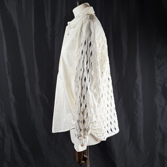 Vtg Times Seven Todd Oldham Women's Small Shirt White Mother Of Pearl Lattice - Picture 9 of 11